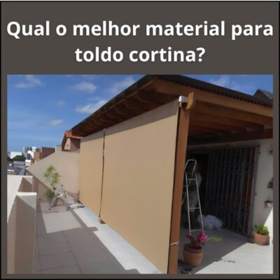 Imagem de um toldo cortina destacando diferentes materiais utilizados na sua fabricação.